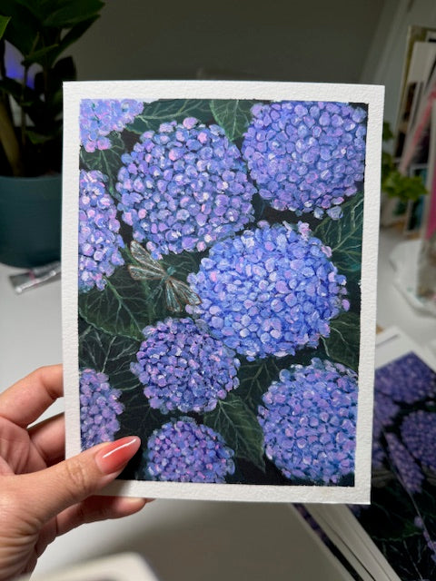 Hydrangeas and Dragonfly Gouache Painting
